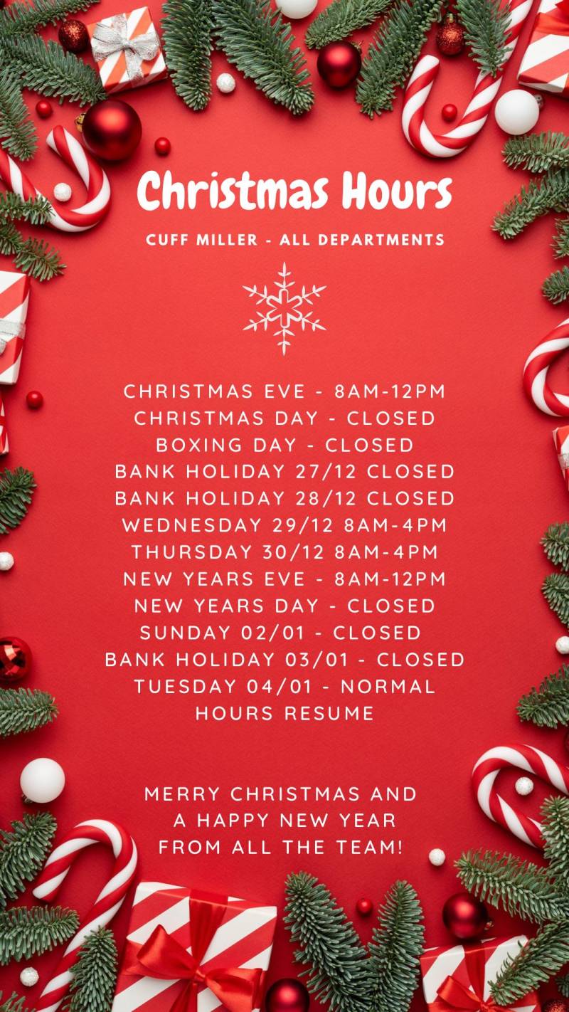 Cuff Miller Christmas & New Year Hours