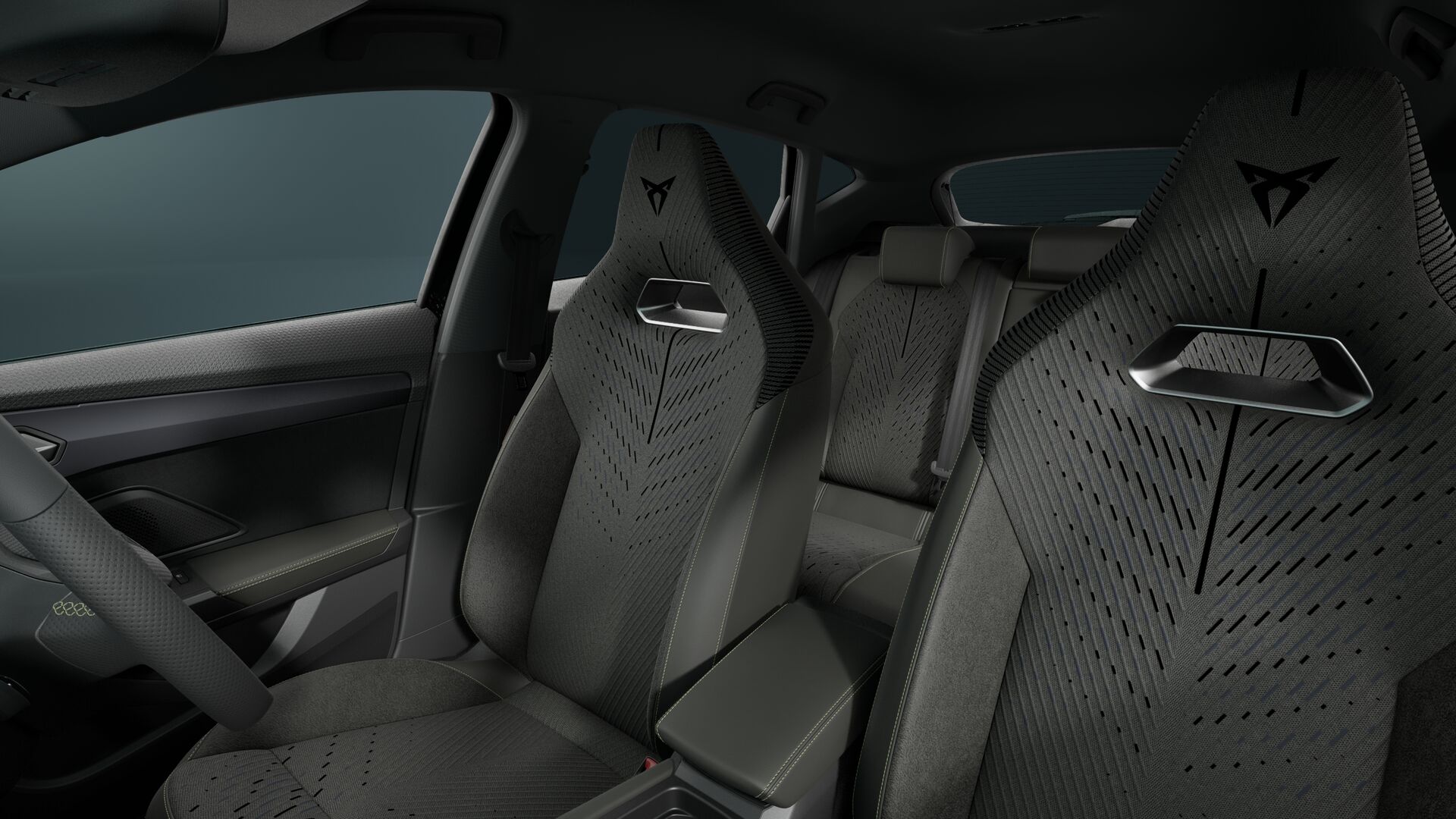3D Knitted seat trim covers with green stitching
