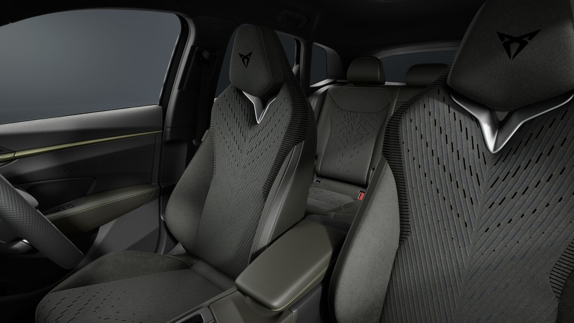 3D Knitted seat trim covers with green stitching