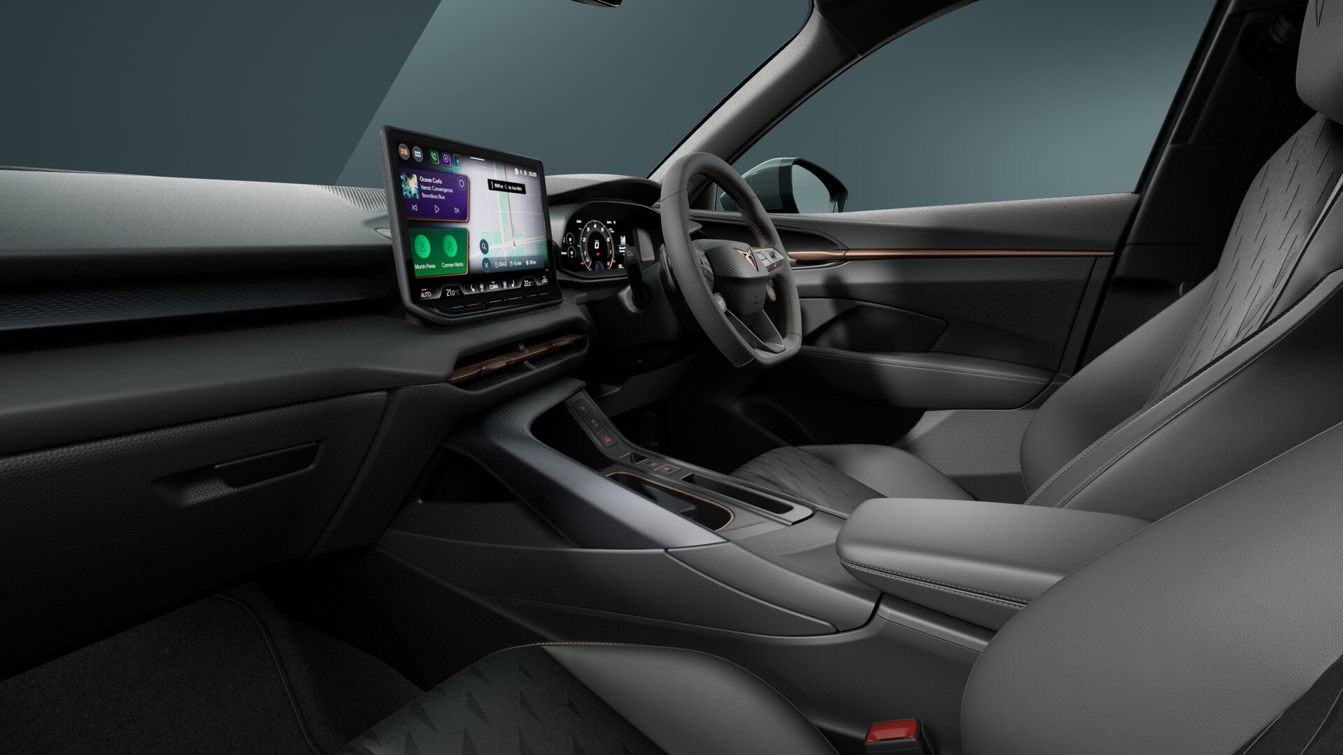 MOON LIGHT - Black Bucket Seats in Dinamica with copper stitching